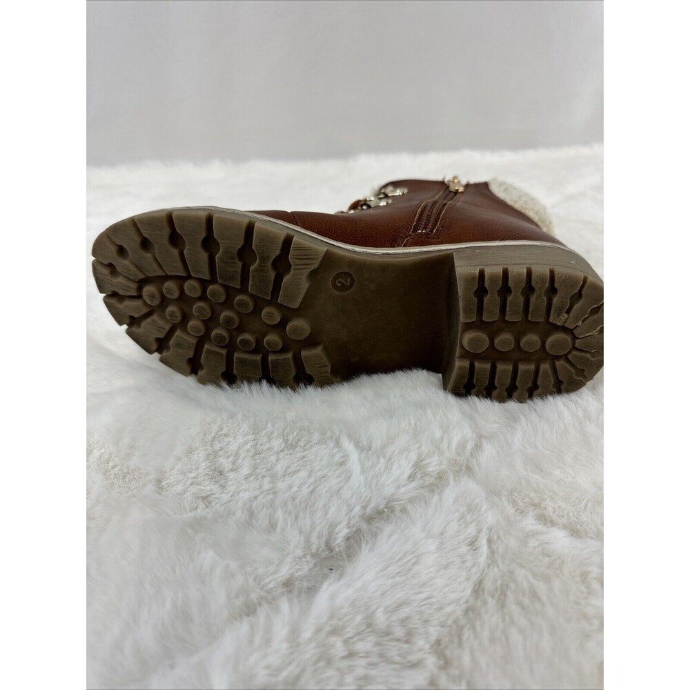 Sophie17 Girls’ Sz 2 Brown Boots, Fleece trim - Picture 6 of 6